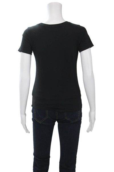 Nation LTD Women Black V-Neck Short Sleeve Basic T-Shirt Pima Cotton Size XS