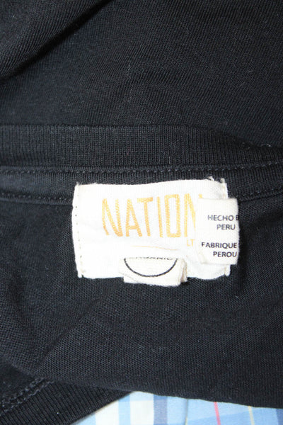 Nation LTD Women Black V-Neck Short Sleeve Basic T-Shirt Pima Cotton Size XS