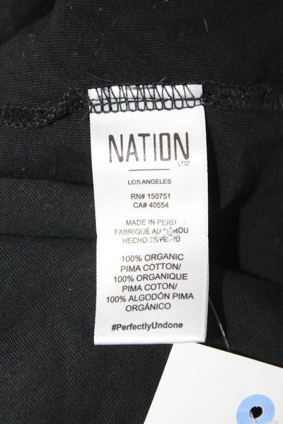 Nation LTD Women Black V-Neck Short Sleeve Basic T-Shirt Pima Cotton Size XS