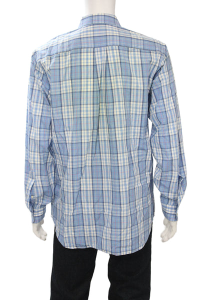 Vineyard Vines Mens Plaid Slim Fit Whale Button Down Shirt Blue Size Large