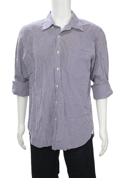 J Crew Mens Button-Down Dress Shirt Purple Check 100% Cotton Size L
