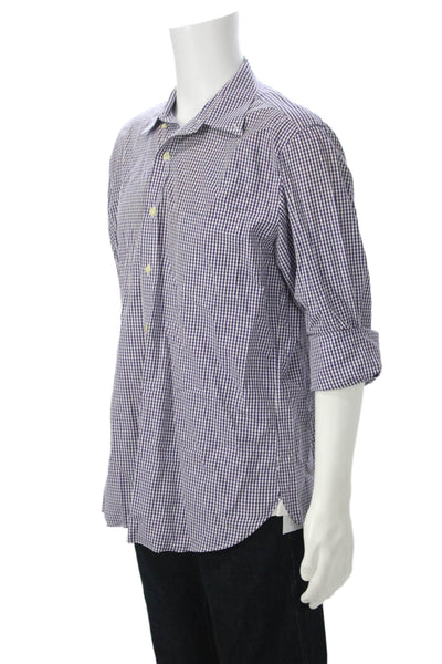J Crew Mens Button-Down Dress Shirt Purple Check 100% Cotton Size L