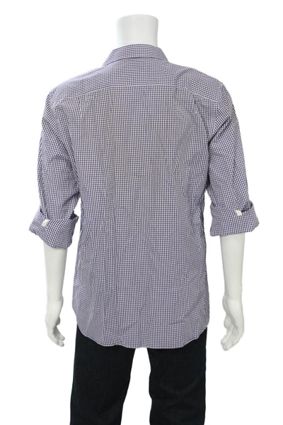 J Crew Mens Button-Down Dress Shirt Purple Check 100% Cotton Size L