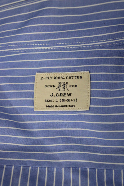 J Crew Mens Point Collar Blue Striped 2-Ply Cotton Long Sleeve Button-Up Size L