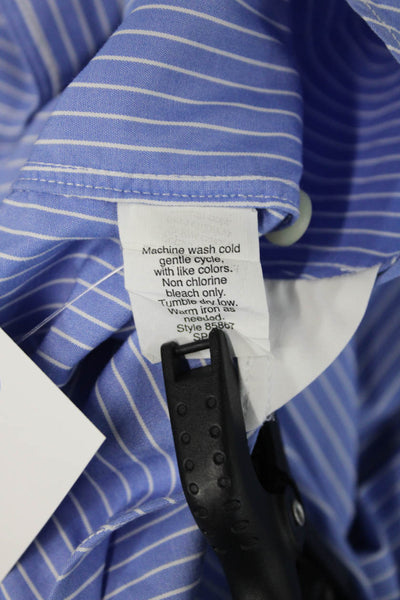 J Crew Mens Point Collar Blue Striped 2-Ply Cotton Long Sleeve Button-Up Size L