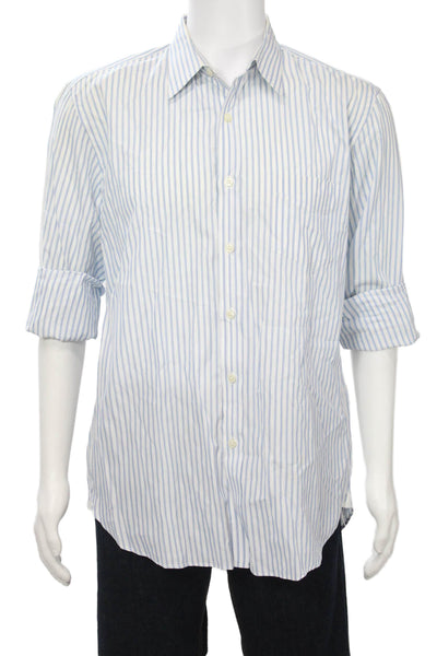 J Crew Mens Point Collar Striped Cotton Button-Up Shirt Light Blue Size L