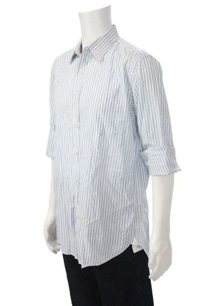 J Crew Mens Point Collar Striped Cotton Button-Up Shirt Light Blue Size L