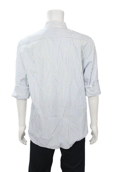 J Crew Mens Point Collar Striped Cotton Button-Up Shirt Light Blue Size L