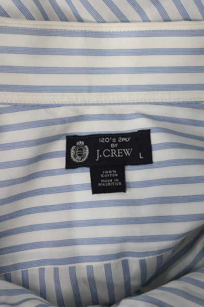 J Crew Mens Point Collar Striped Cotton Button-Up Shirt Light Blue Size L