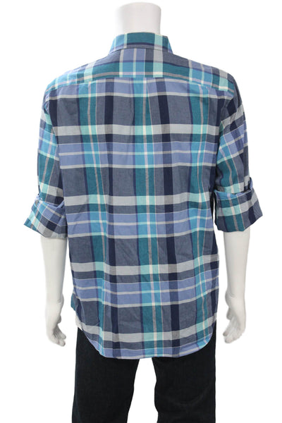 J Crew Mens Button-Down Plaid Dress Shirt Blue 100% Cotton Long Sleeve Size L