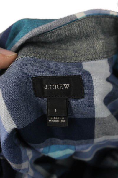 J Crew Mens Button-Down Plaid Dress Shirt Blue 100% Cotton Long Sleeve Size L