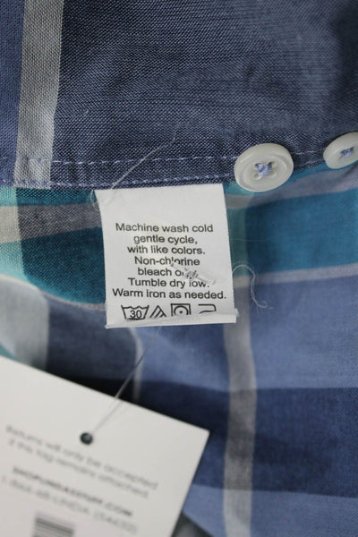 J Crew Mens Button-Down Plaid Dress Shirt Blue 100% Cotton Long Sleeve Size L