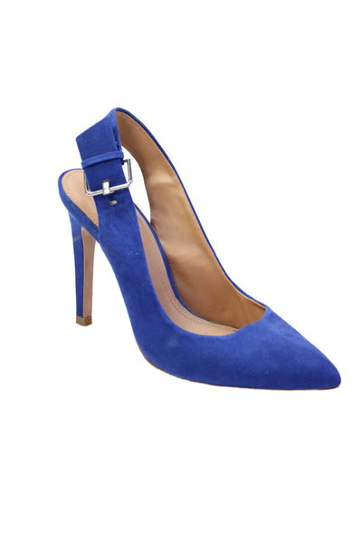 Zara Trafaluc Womens Suede Pointed Toe Slingbacks Pumps Blue Size 40 10