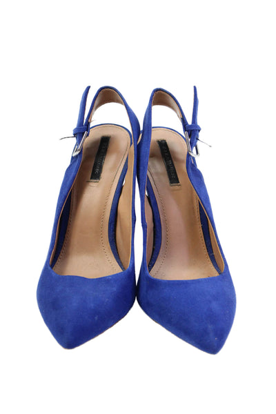 Zara Trafaluc Womens Suede Pointed Toe Slingbacks Pumps Blue Size 40 10