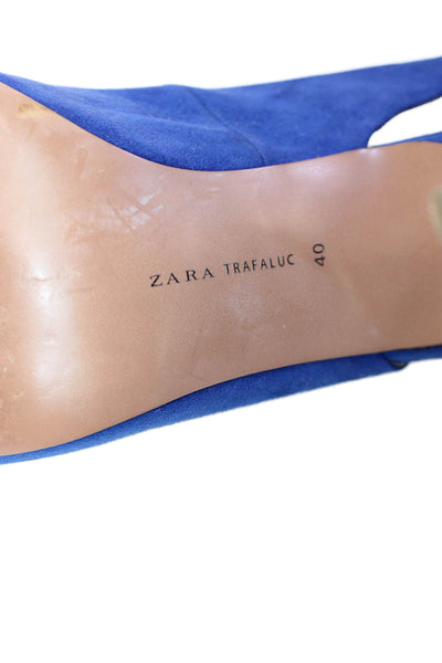 Zara Trafaluc Womens Suede Pointed Toe Slingbacks Pumps Blue Size 40 10