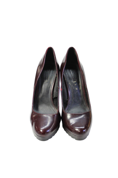 Zara Trafaluc Womens Patent Leather Platform Pumps Wine Red Size 40 10