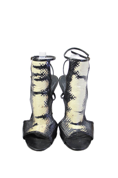 Tamara Mellon Womens Snakeskin Print Slingbacks Sandals Black Size 39.5 9.5