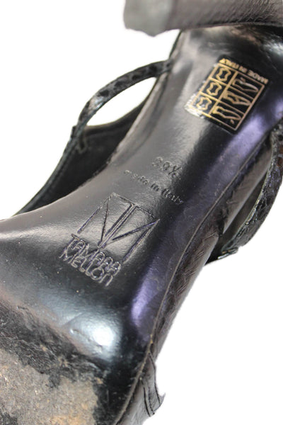 Tamara Mellon Womens Snakeskin Print Slingbacks Sandals Black Size 39.5 9.5