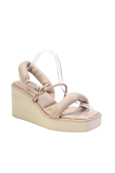 Equitare Womens Leather Plaform Slingbacks Wedge Sandals Beige Size 40 10
