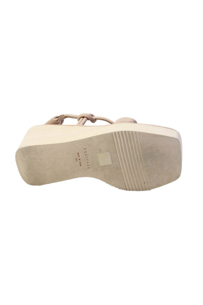 Equitare Womens Leather Plaform Slingbacks Wedge Sandals Beige Size 40 10
