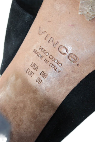 Vince Womens Suede Strappy Slide On Sandal Heels Black Size 9 Medium