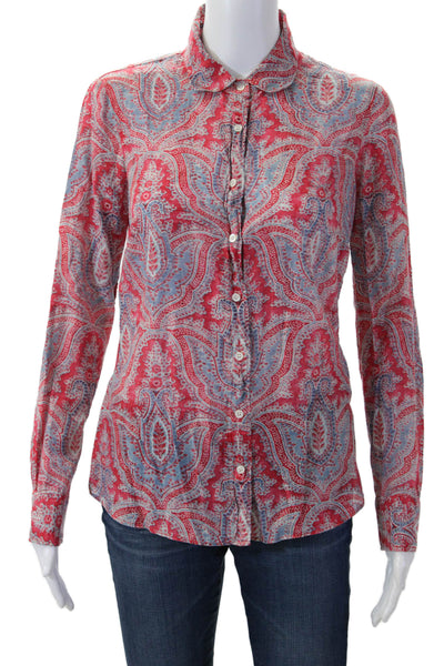 J Crew Womens Bohemian Paisley Collared Long Sleeve Button Up Blue Size 4