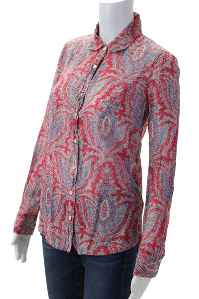 J Crew Womens Bohemian Paisley Collared Long Sleeve Button Up Blue Size 4
