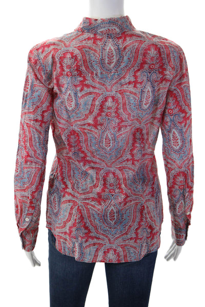 J Crew Womens Bohemian Paisley Collared Long Sleeve Button Up Blue Size 4