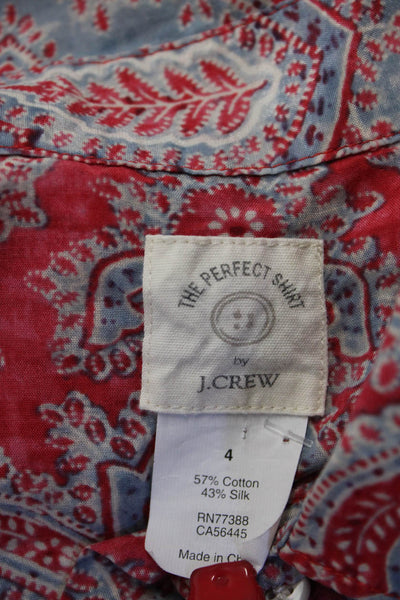 J Crew Womens Bohemian Paisley Collared Long Sleeve Button Up Blue Size 4