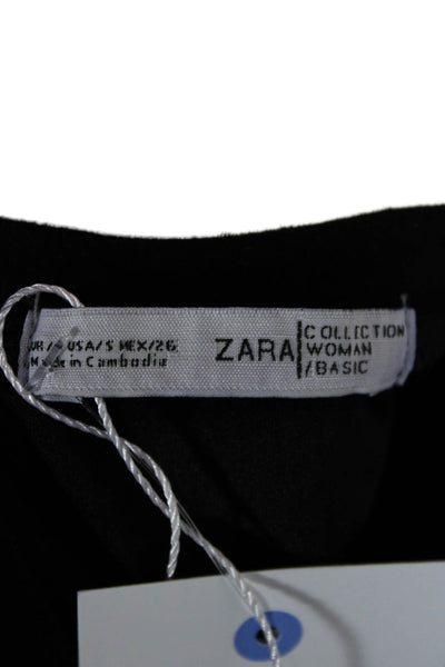 Zara Womens Basic Black Short Sleeve Crew Neck Polyester T-Shirt Size S