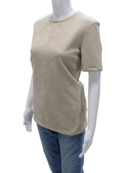 Zara Womens Beige Basic Crew Neck Short Sleeve T Shirt Zip Closure Size M