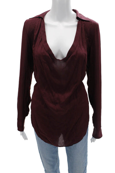 Haute Hippie Women Tunic Blouse Silk Collared Long Sleeve Brown Boho Size S
