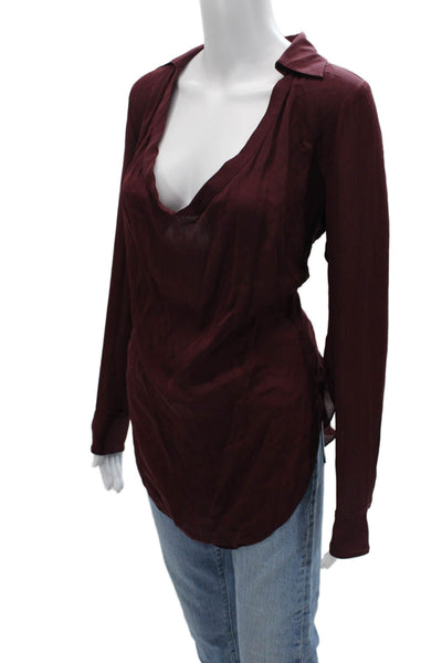 Haute Hippie Women Tunic Blouse Silk Collared Long Sleeve Brown Boho Size S