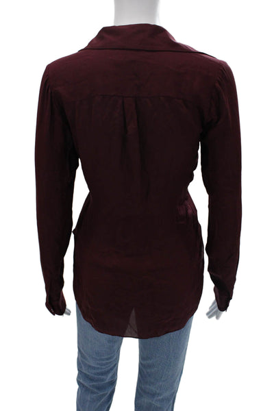 Haute Hippie Women Tunic Blouse Silk Collared Long Sleeve Brown Boho Size S