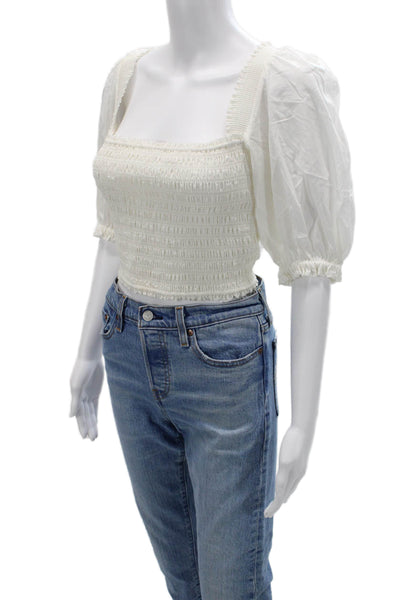 Intermix Womens Cropped Cotton Blouse White Square Neck 3/4 Sleeve Boho Size M