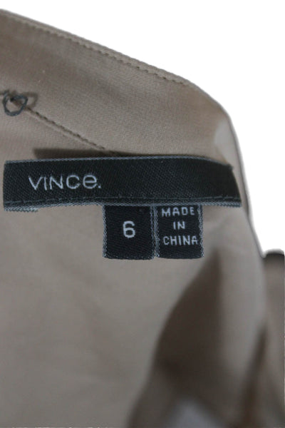 Vince Women Beige Silk Blend V-Neck Long Sleeve Button Blouse Size 6