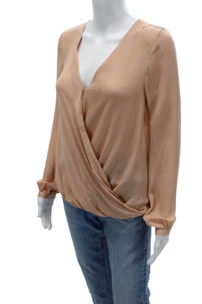Haute Hippie Women Beige Silk V-Neck Long Sleeve Boho Blouse Hook & Eye Size S