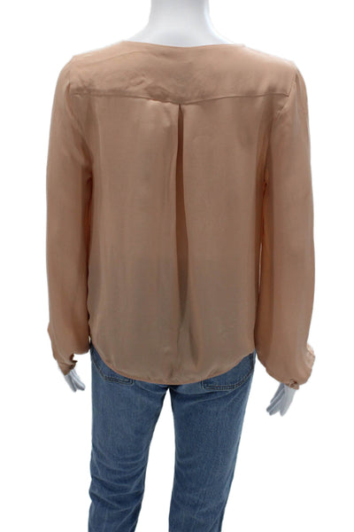 Haute Hippie Women Beige Silk V-Neck Long Sleeve Boho Blouse Hook & Eye Size S