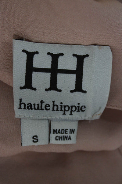 Haute Hippie Women Beige Silk V-Neck Long Sleeve Boho Blouse Hook & Eye Size S