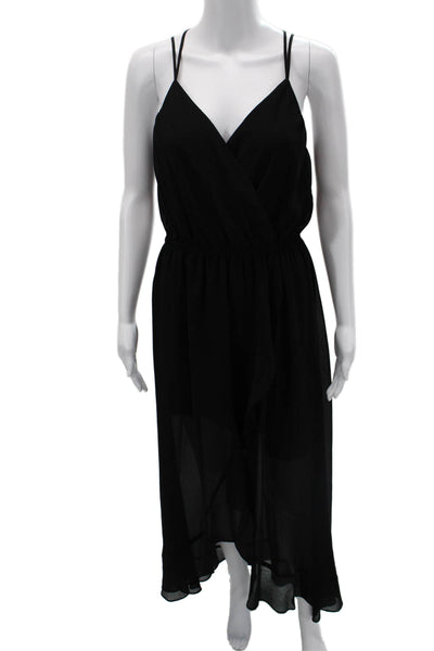 Twinset Women Black Maxi Wrap Dress Sleeveless V-Neck Size 42