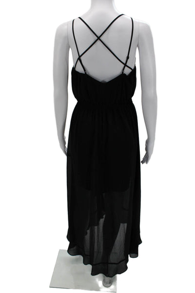 Twinset Women Black Maxi Wrap Dress Sleeveless V-Neck Size 42