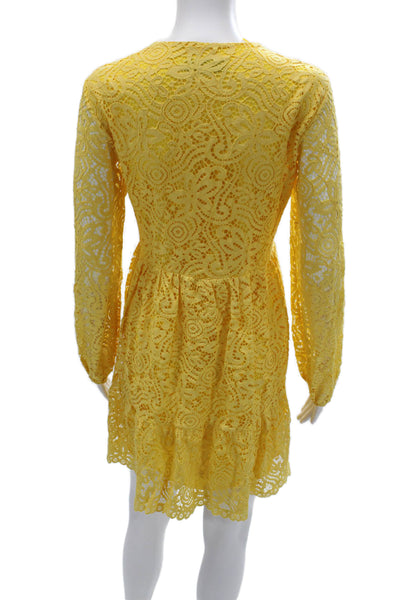 Kaos Women Yellow Floral Mini Wrap Dress V-Neck Long Sleeve Beach Size 42