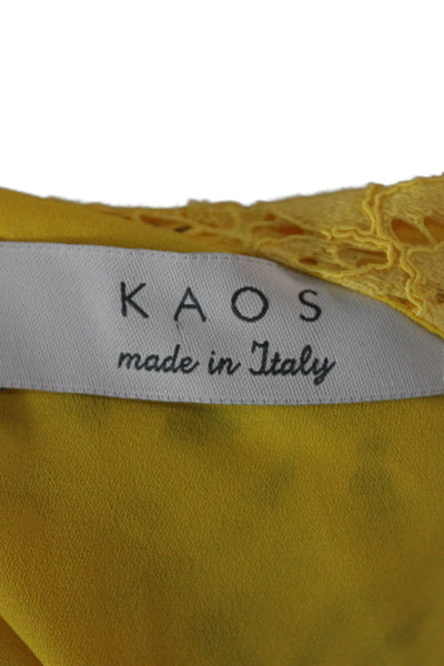 Kaos Women Yellow Floral Mini Wrap Dress V-Neck Long Sleeve Beach Size 42
