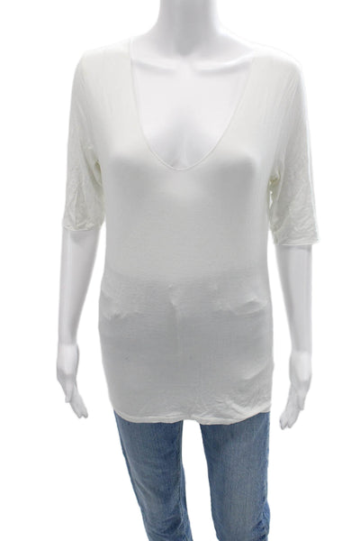 Majestic Filatures Womens Basic V Neck 3/4 Sleeve White T Shirt Size 3
