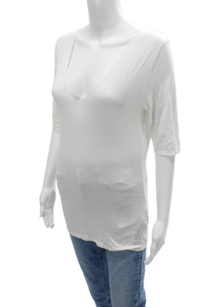 Majestic Filatures Womens Basic V Neck 3/4 Sleeve White T Shirt Size 3