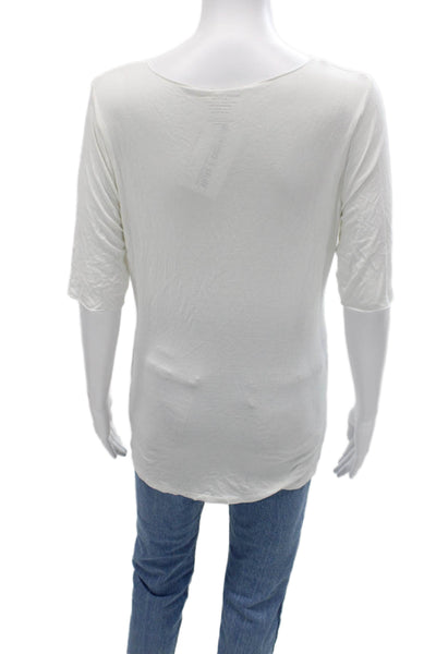 Majestic Filatures Womens Basic V Neck 3/4 Sleeve White T Shirt Size 3
