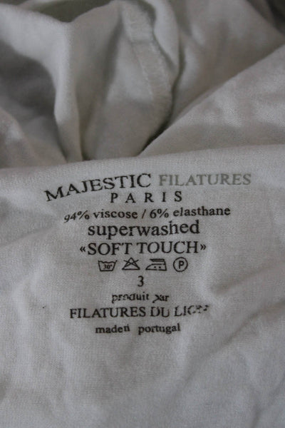 Majestic Filatures Womens Basic V Neck 3/4 Sleeve White T Shirt Size 3