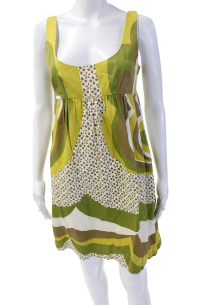 Trina Turk Women Sleeveless Sundress Brown Cotton Square Neck Geometric Size 2