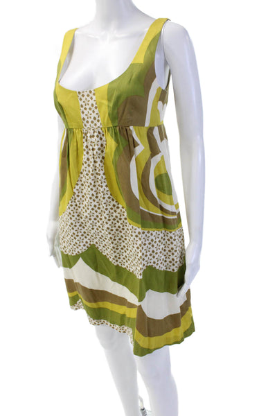 Trina Turk Women Sleeveless Sundress Brown Cotton Square Neck Geometric Size 2