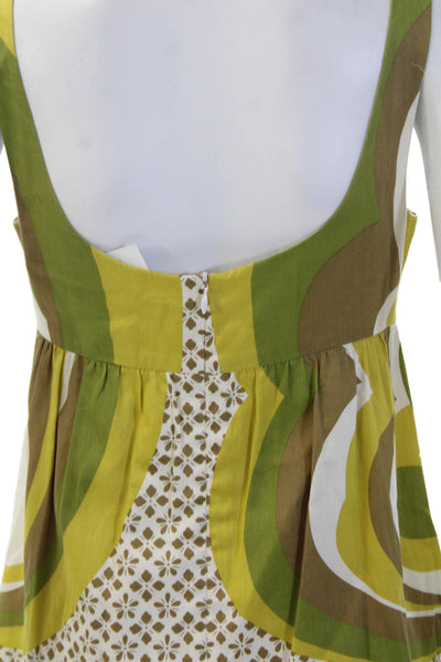 Trina Turk Women Sleeveless Sundress Brown Cotton Square Neck Geometric Size 2